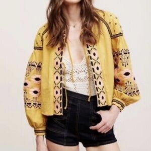 Anthropologie Rd +Koko | Embroidered
Puffed Sleeve Tie Closure Jacket Large